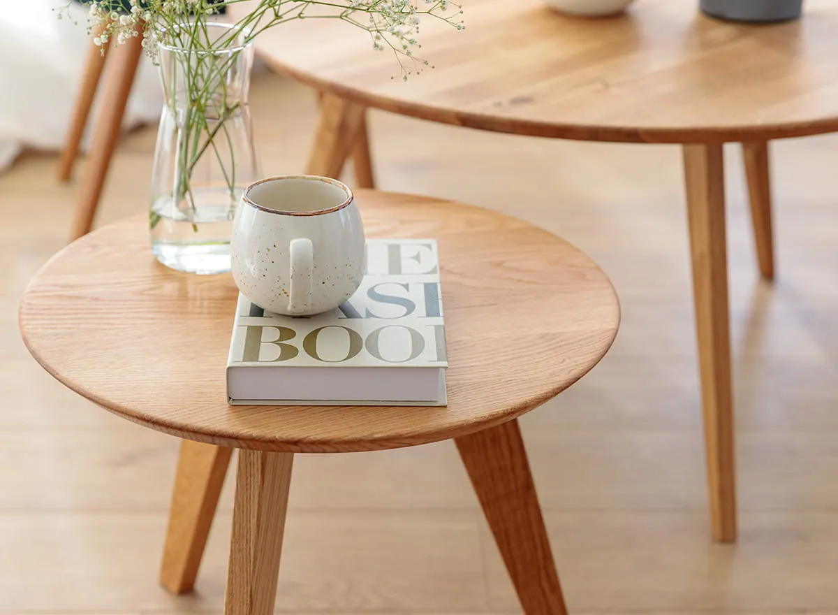 Stolik kawowy dębowy ORBETELLO okrągły 50 cm - dąb olejowany - 3SORB50