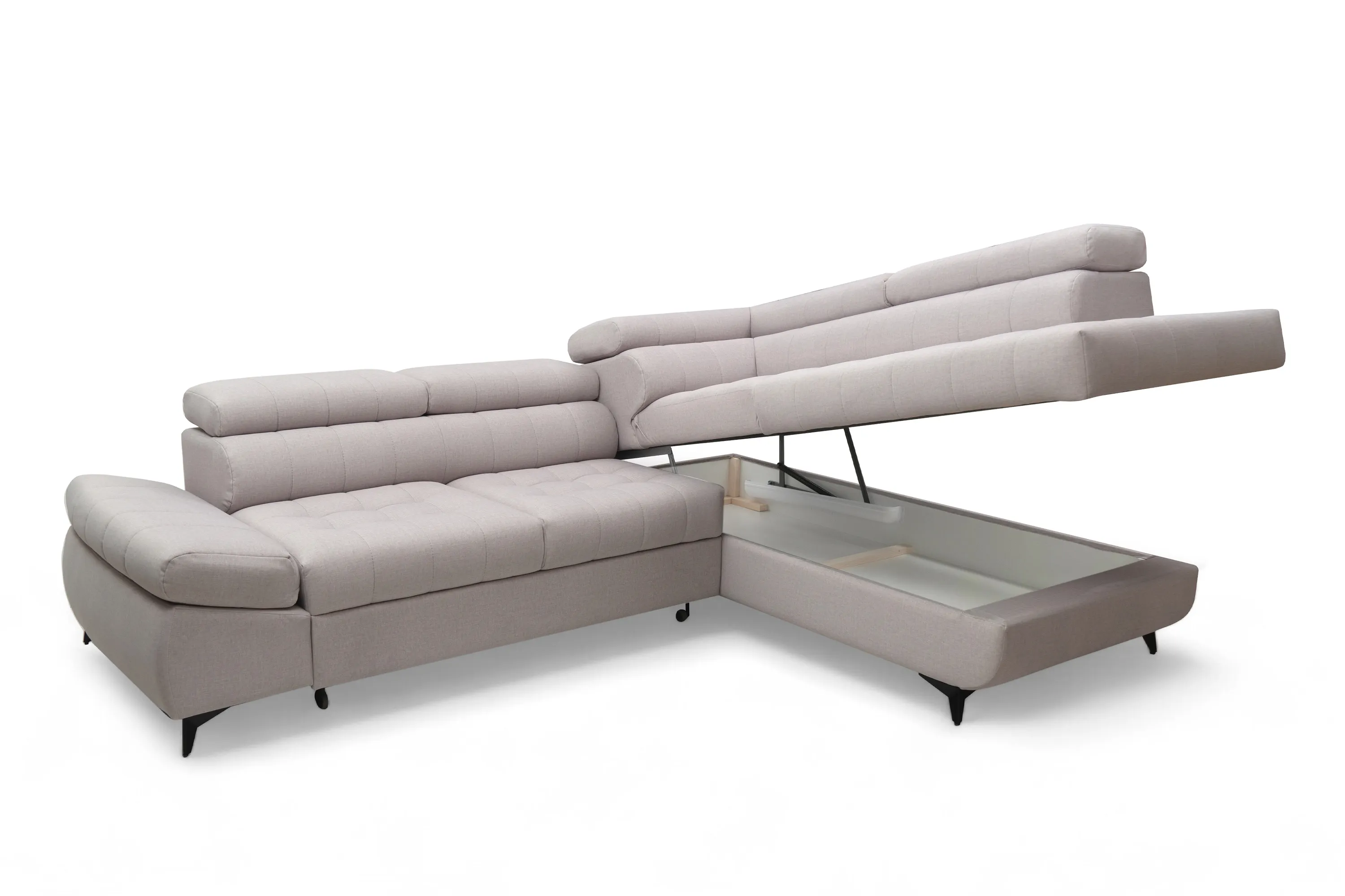 Narożnik prawostronny VALORIS L regulowane zagłówki i podłokietniki tkanina Maya 01 beżowy - B_162433