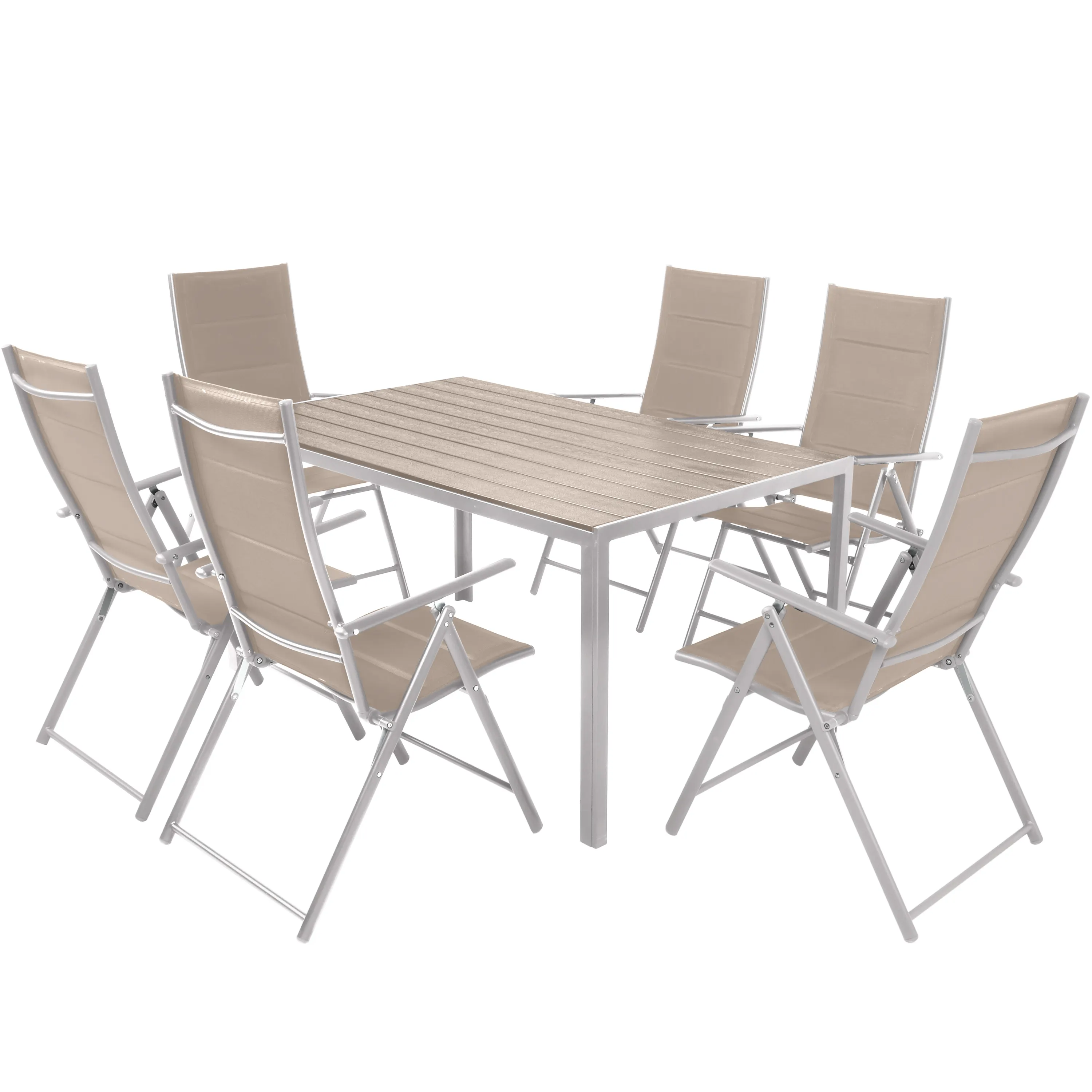 Zestaw Mebli Luxury stół 150x90cm + 6 składanych krzeseł beżowo-srebrny