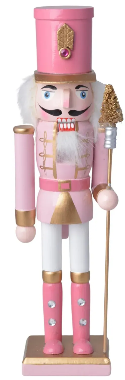 Dekoracja drewniana DZIADEK DO ORZECHÓW 30 cm różowa