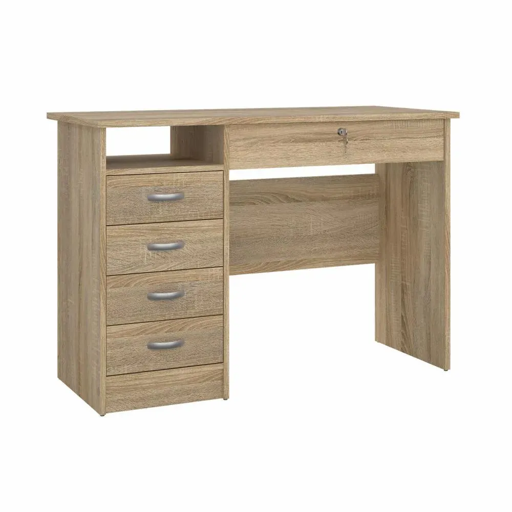 Biurko z 5 szufladami (1 zamykana na klucz) FUNCTION PLUS 110 cm dąb