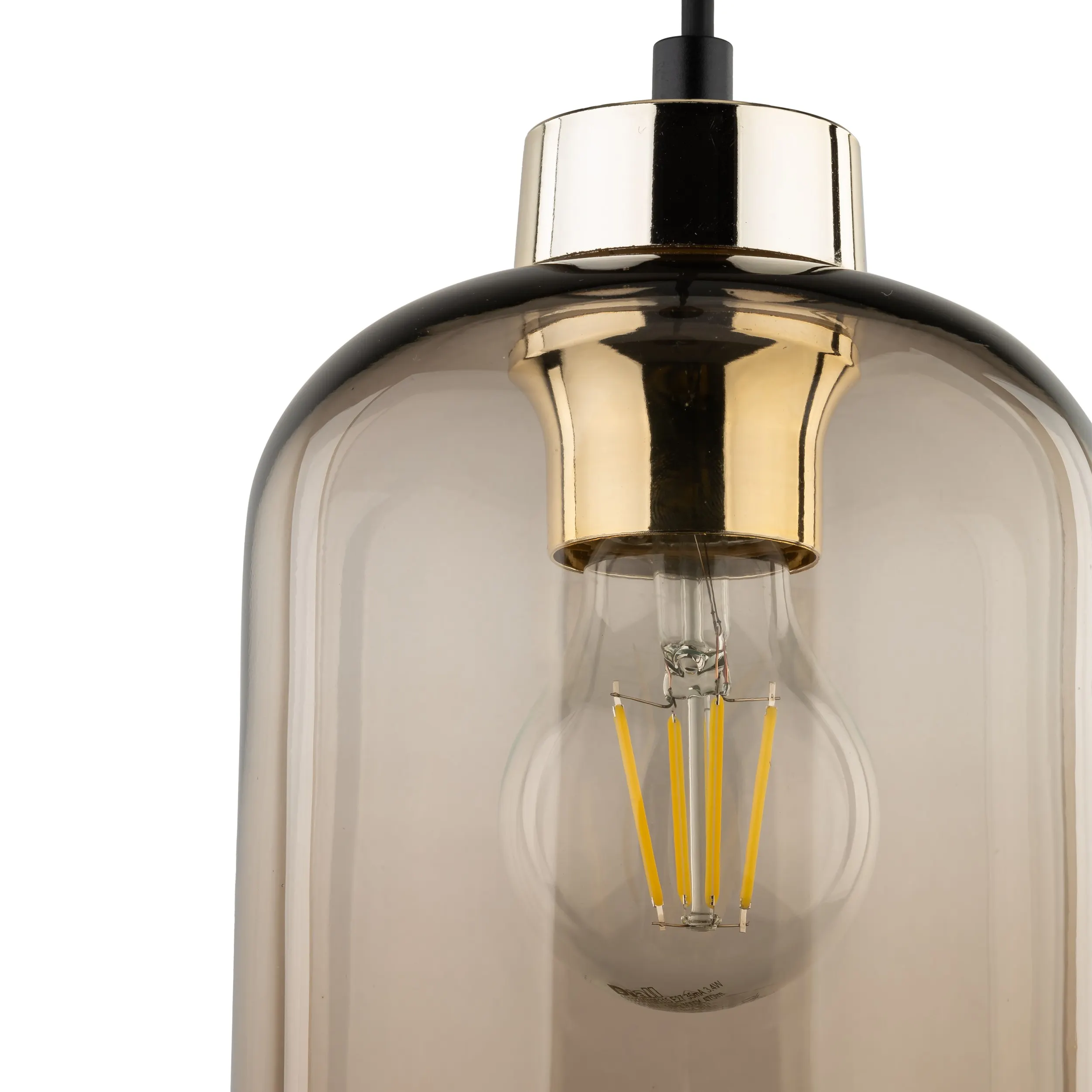 Lampa wisząca MARCO na czarnej podstawie i przewodzie ze złotym elementem klosz szklany brązowy 178x14cm - TK_3314
