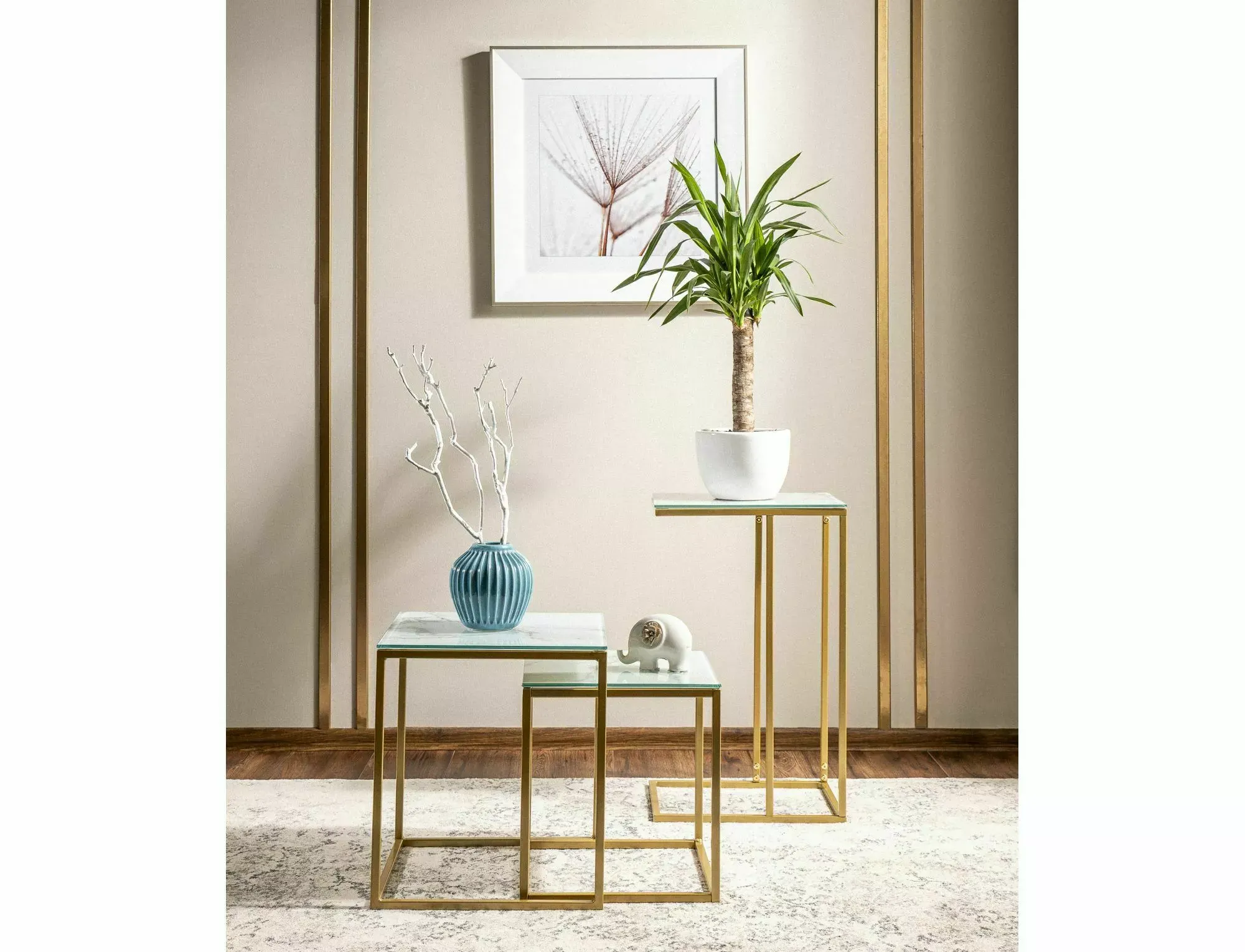 Stoliki kawowe GLORIA II 2-set białe efekt marmuru/złote nogi - GLORIAIIBZL