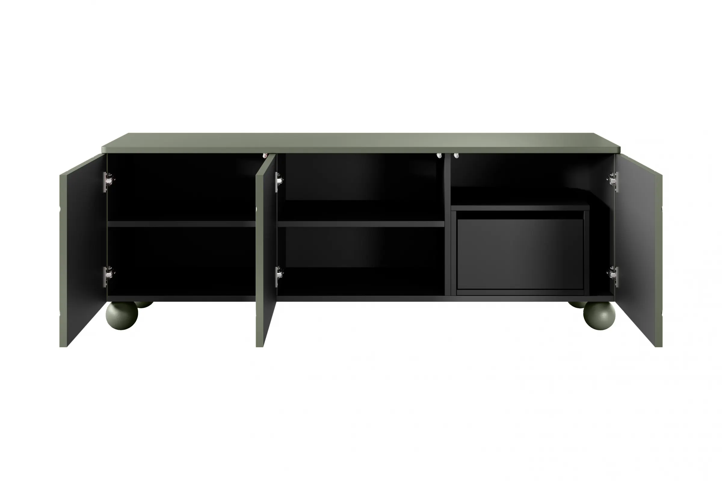 Szafka RTV 3-drzwiowa z 1 szufladą SONATIA 150cm oliwka nogi kule