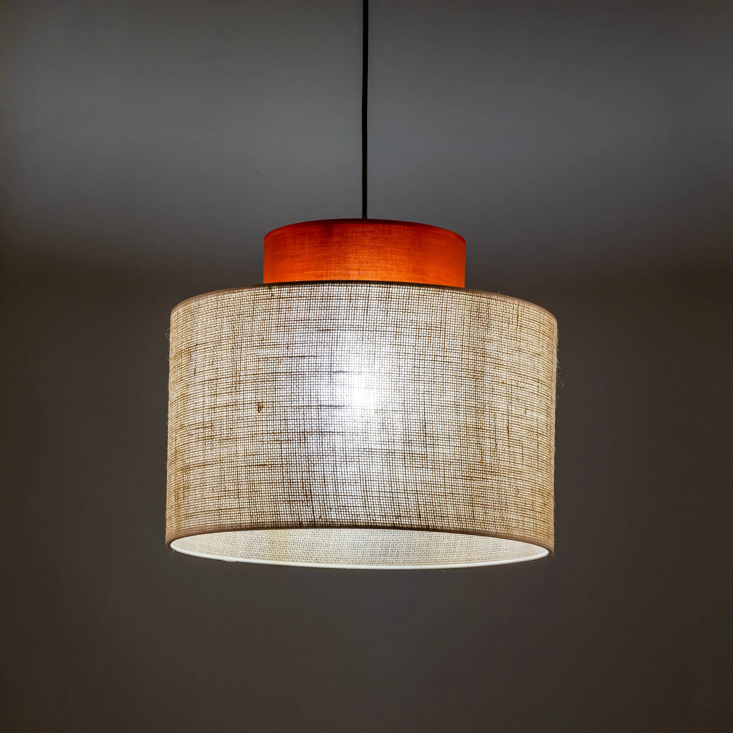 Lampa wisząca JUTA DUO 160x20 tkanina beżowo-ceglasta - TK_2785