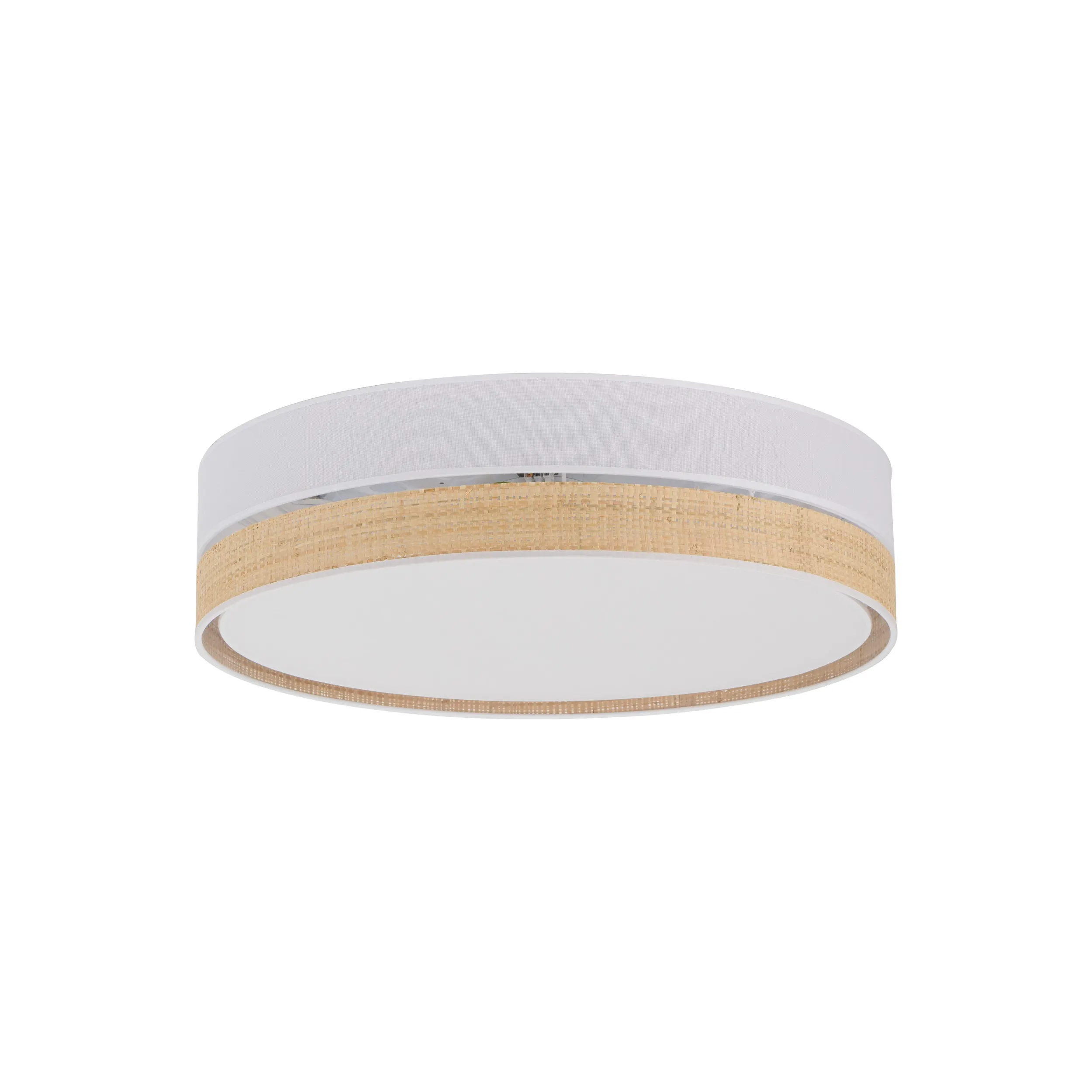 Lampa sufitowa PAGLIA biała z pierścieniem z tkaniny plecionki 45x15cm