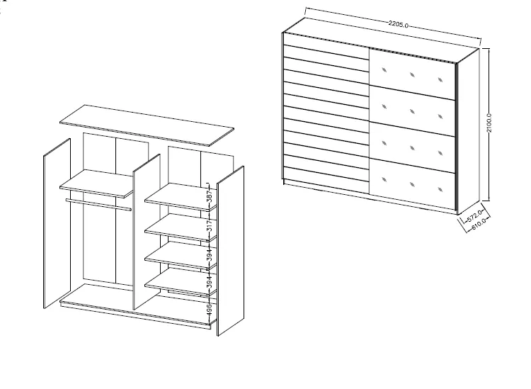 Szafa BETA 78 rozsuwana dąb monastery z lustrem 221x210x61cm - 22ZB1678