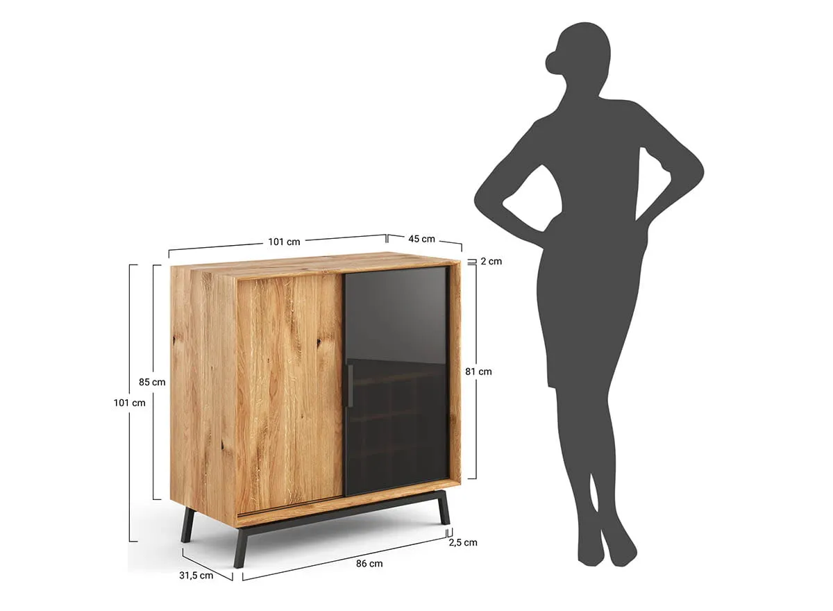 Komoda z barkiem MODERN LOFT 2-drzwiowa z przeszkleniem - dąb olejowany, czarny - PLMOL01S