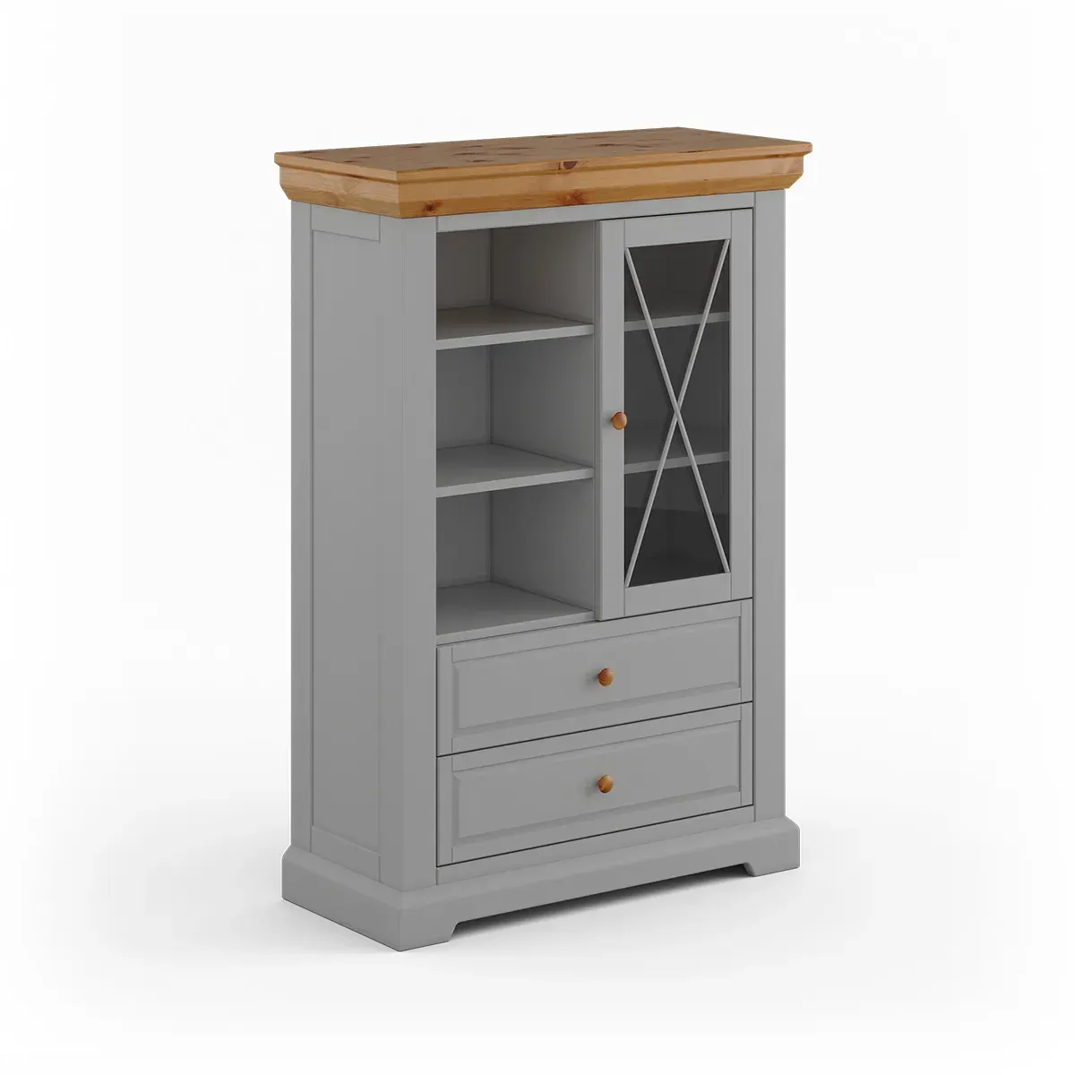 Witryna drewniana niska 1-drzwiowa z 2 szufladami MARONE ELITE popielaty Witryna drewniana niska 1-drzwiowa z 2 szufladami MARONE ELITE popielaty