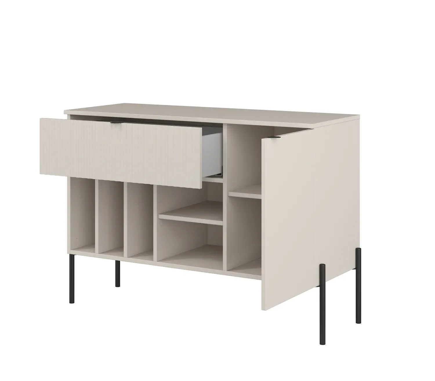 Komoda z szafką i szufladą ORE 105 cm kaszmir ryflowany front czarne nóżki - 24KROG45