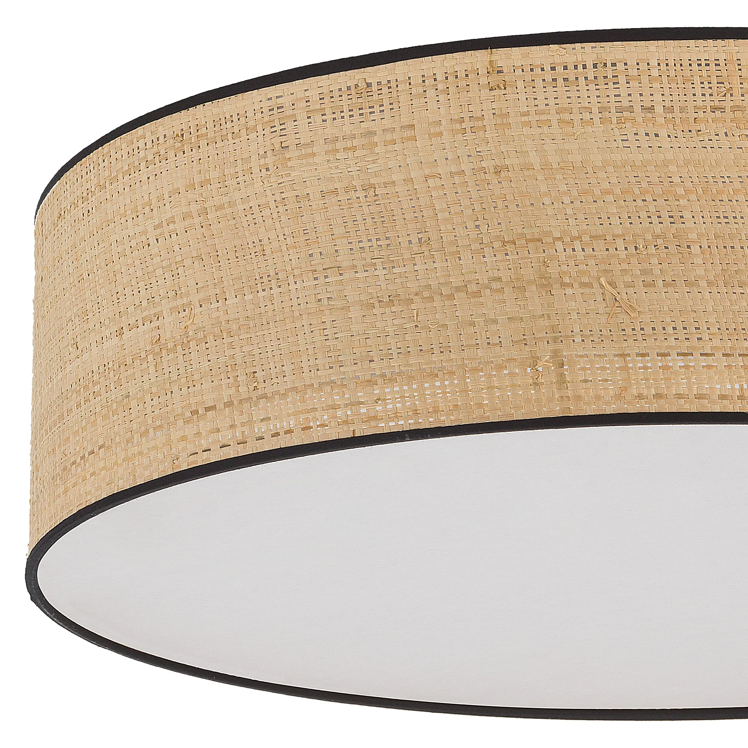 Plafon LIBERIA beżowy z tkaniny z czarnymi pierścieniami i białym kloszem okrągły 60x15cm - TK_4729