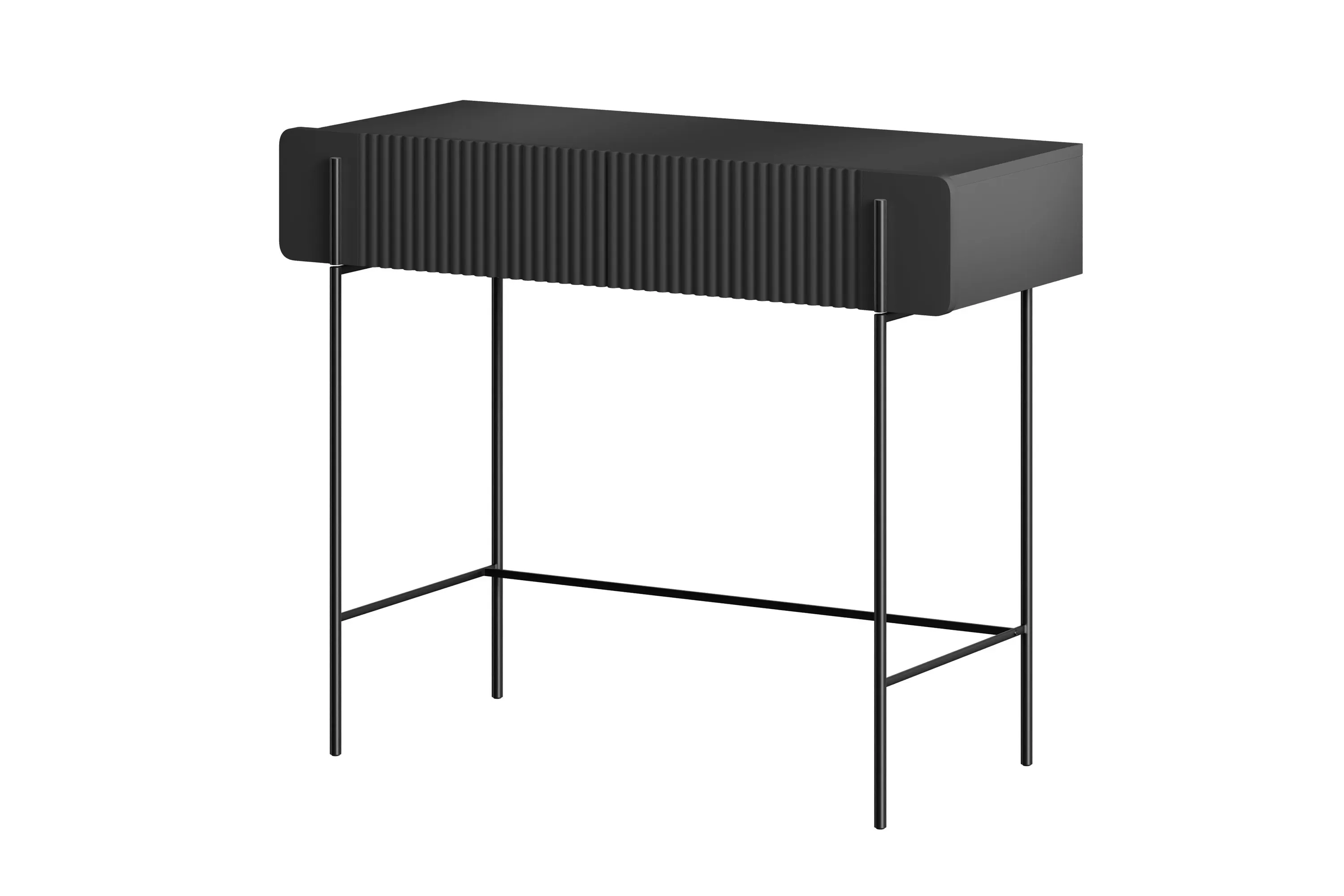 Toaletka z 2 szufladami MALMI ryflowany front 100cm - czarna Meble, Tabela, Biurko, Stołek barowy
