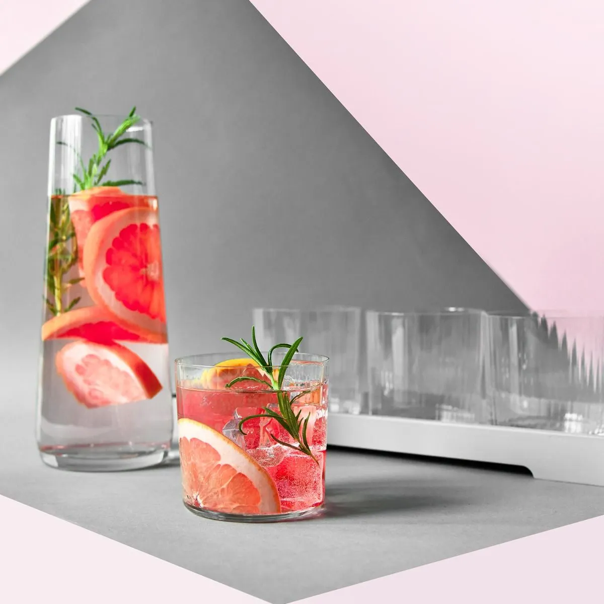 image drink, glass, cytryna, różowy, rozmaryn