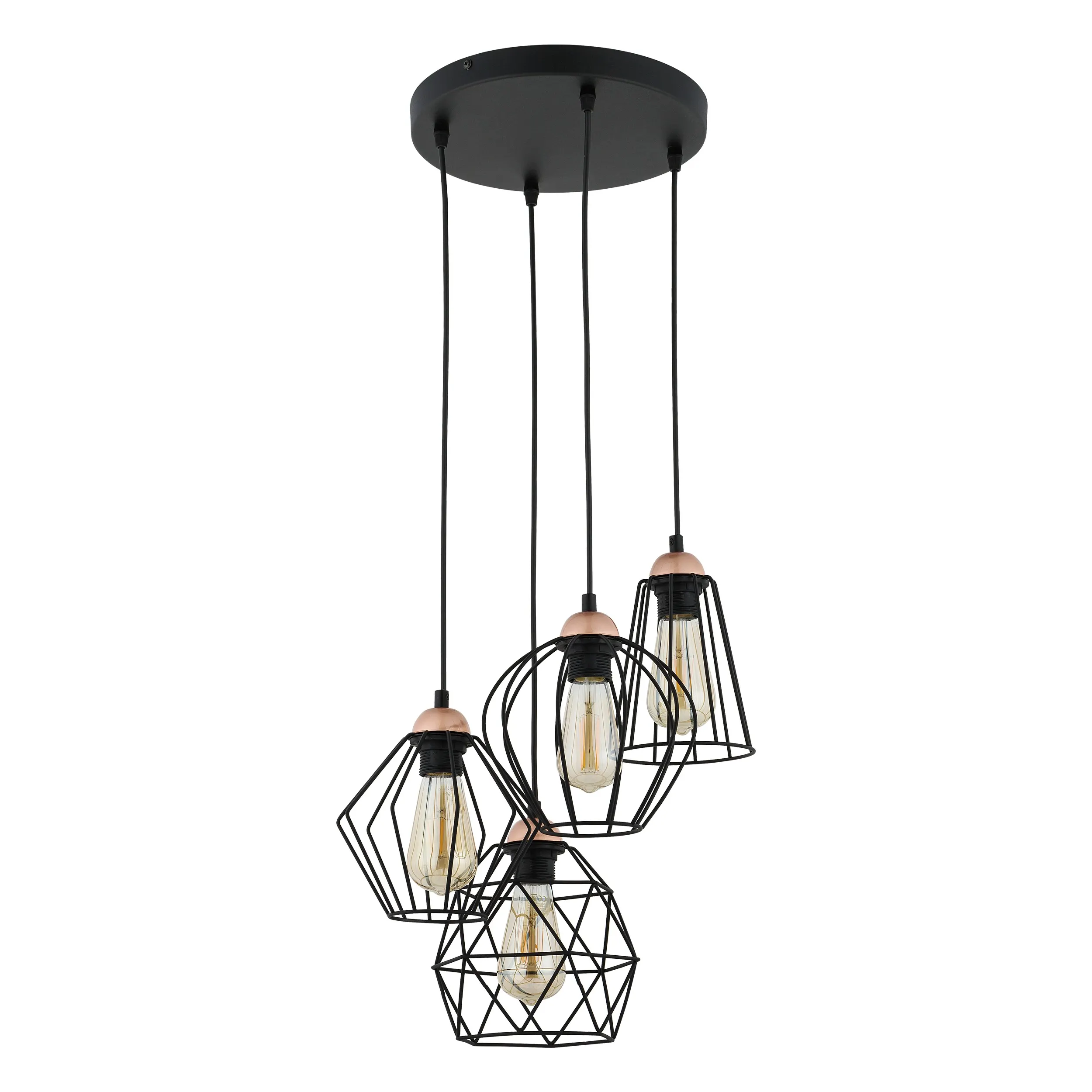 Lampa wisząca GALAXY czarna z miedzianymi elementami różnokształtne metalowe klosze 95x46cm