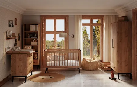 Szafa 3-drzwiowa z 2 szufladami RETRO efekt drewna czarny - PIN_044-043-003