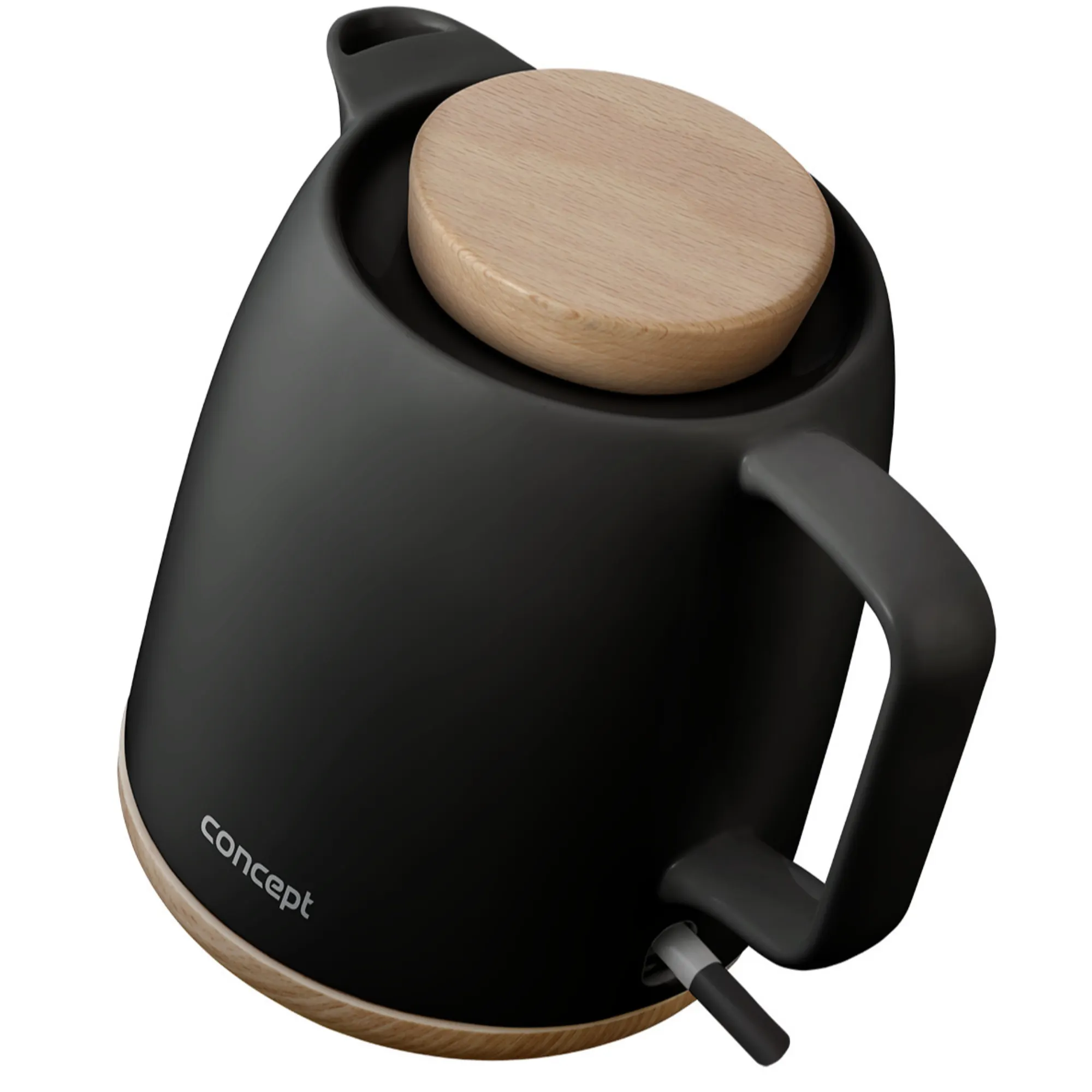 czajnik, elektryczny, czarny, drewniana pokrywa, bakelitowy kabel