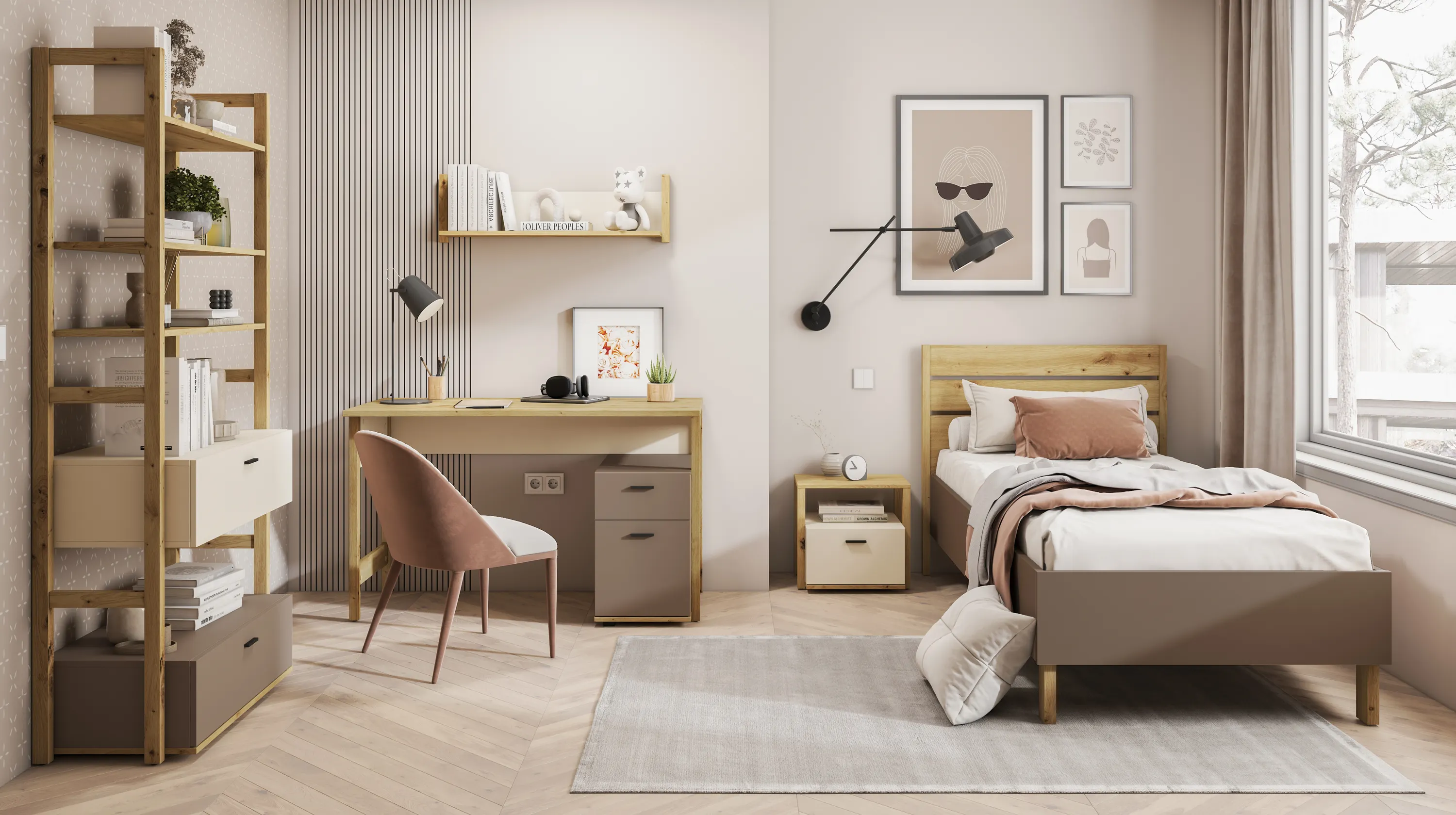 Szafka nocna Lenny LY-07 dąb artisan/beż - LY7ABT