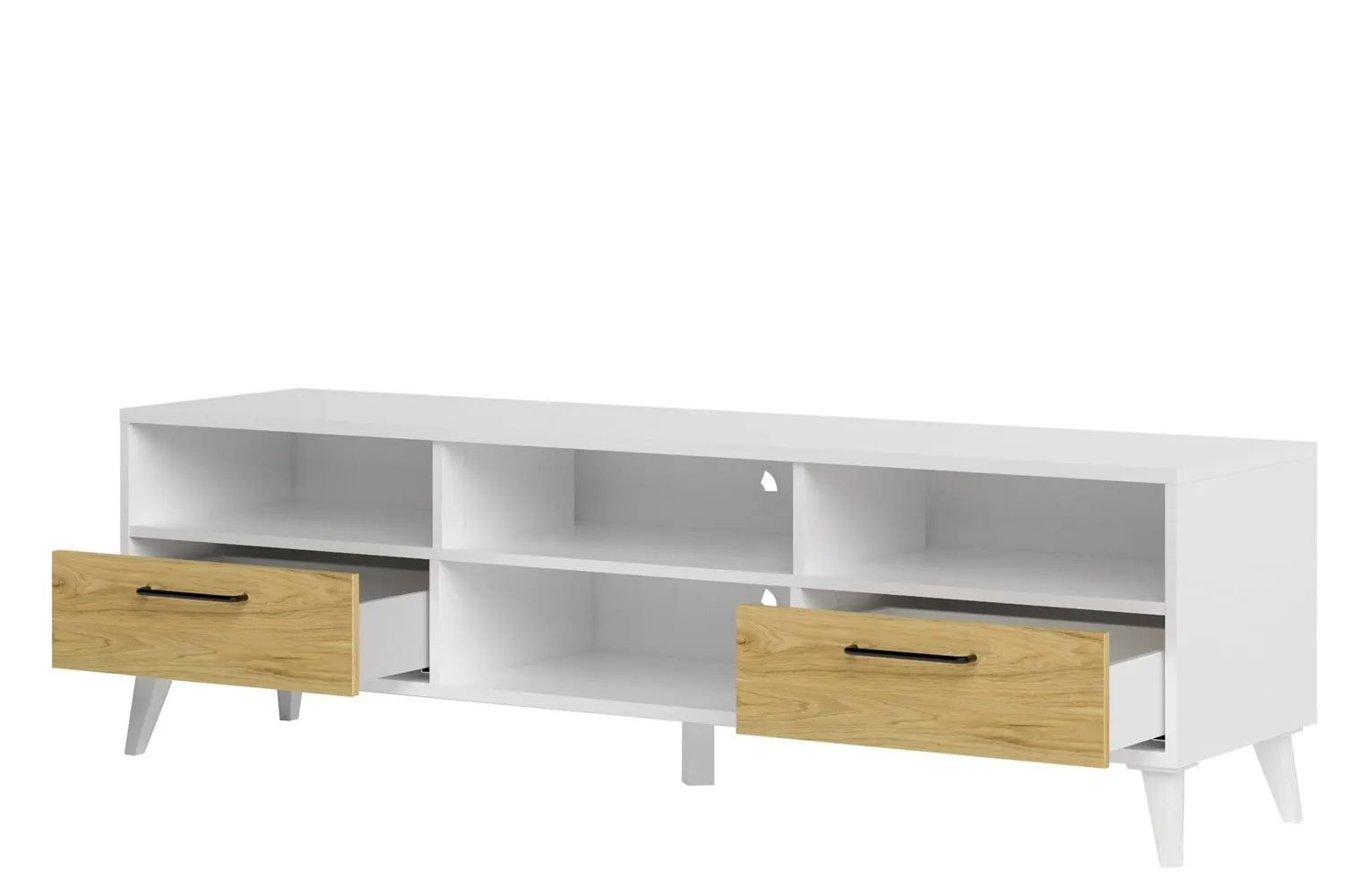 Komoda RTV otwarta z szufladami BARRIS 160 cm biała orzech - TH-100-1563