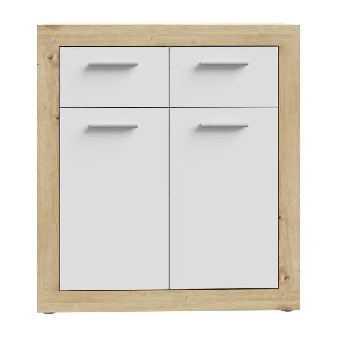 Komoda 2-drzwiowa z 2 szufladami BACCIO 83 cm Dąb Artisan biały - BCCK221-C804