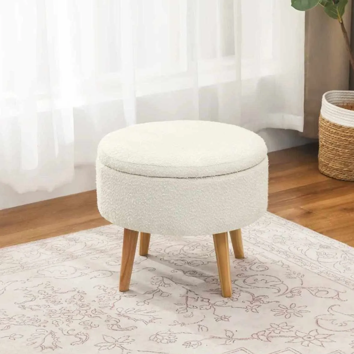 taboret, pouf, siedzisko, tkanina, dębowe nogi