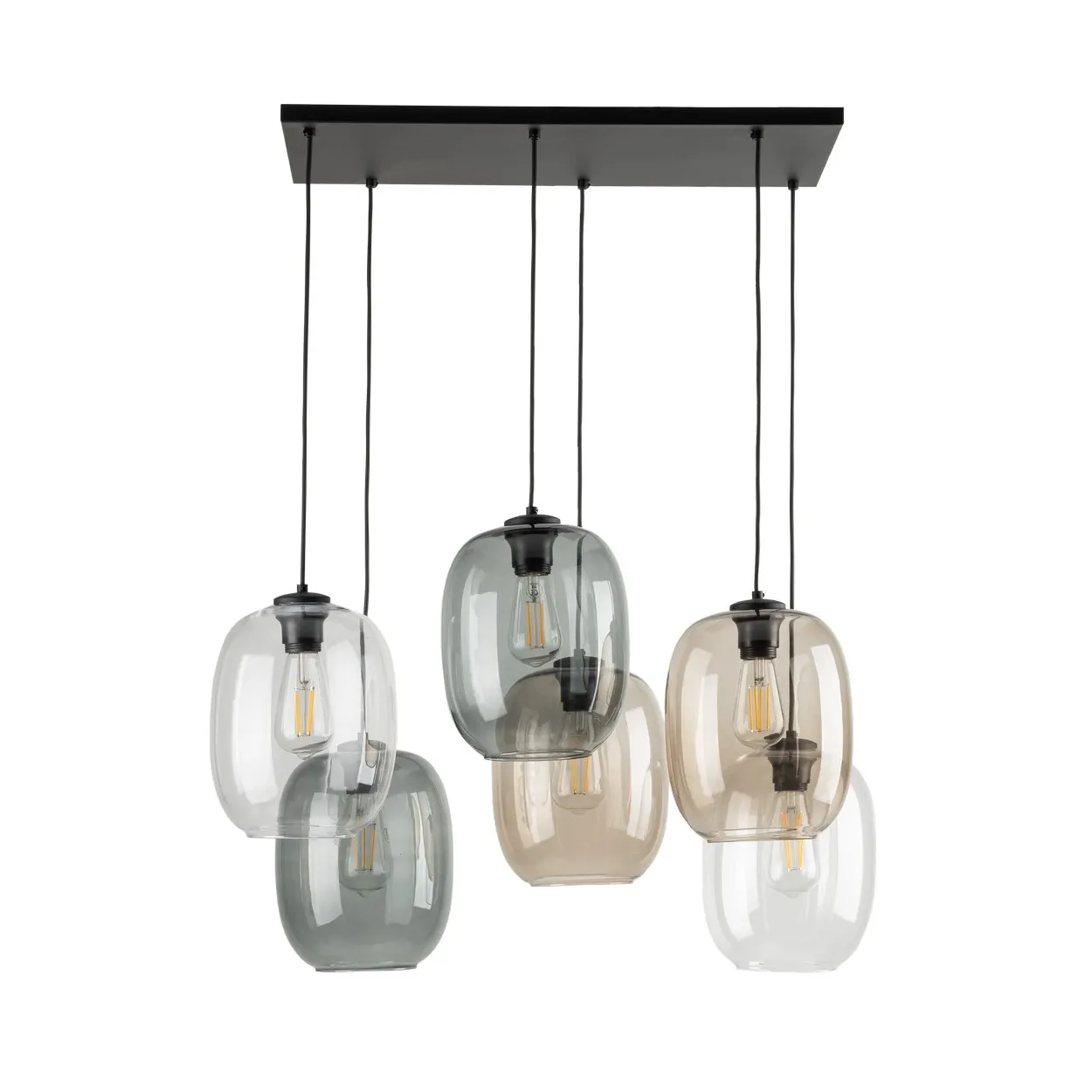 Lampa wisząca ELIO czarna z transparentnym przyciemnianym i brązowym szklanym kloszem 110x45cm - TK_5973