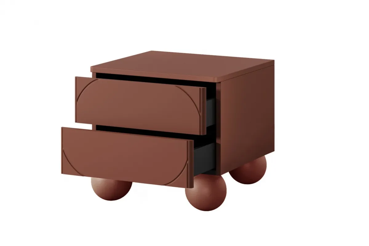 Szafka nocna z 2 szufladami SONATIA 45cm burgund nogi kule - B_157302