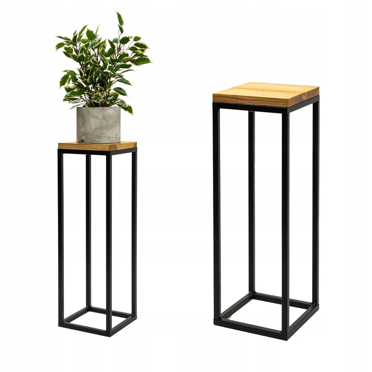 Kwietnik stojący LAVAL S metal drewno czarny naturalny - LD_TZ000043