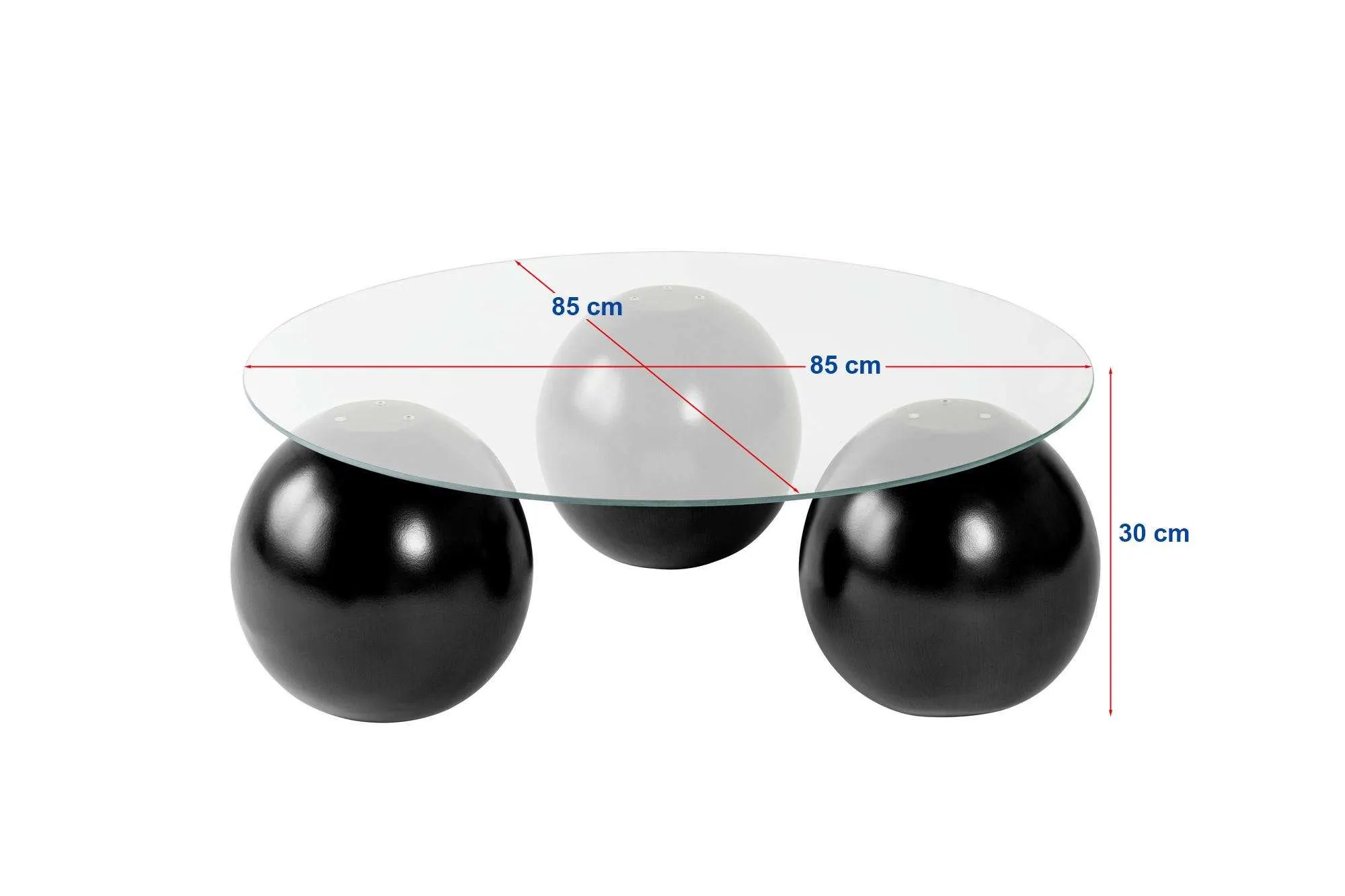 Stolik kawowy szklany okrągły MIRO 85 cm kuliste czarne nogi blat szary - ASI_857NRD1120