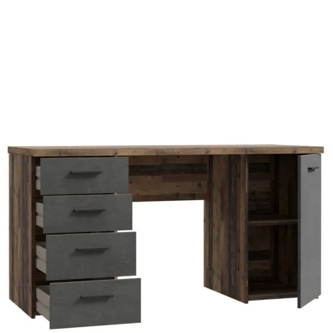 Biurko NET106 z szafką i 4 szufladami - beton, efekt dębu - MT926-C943