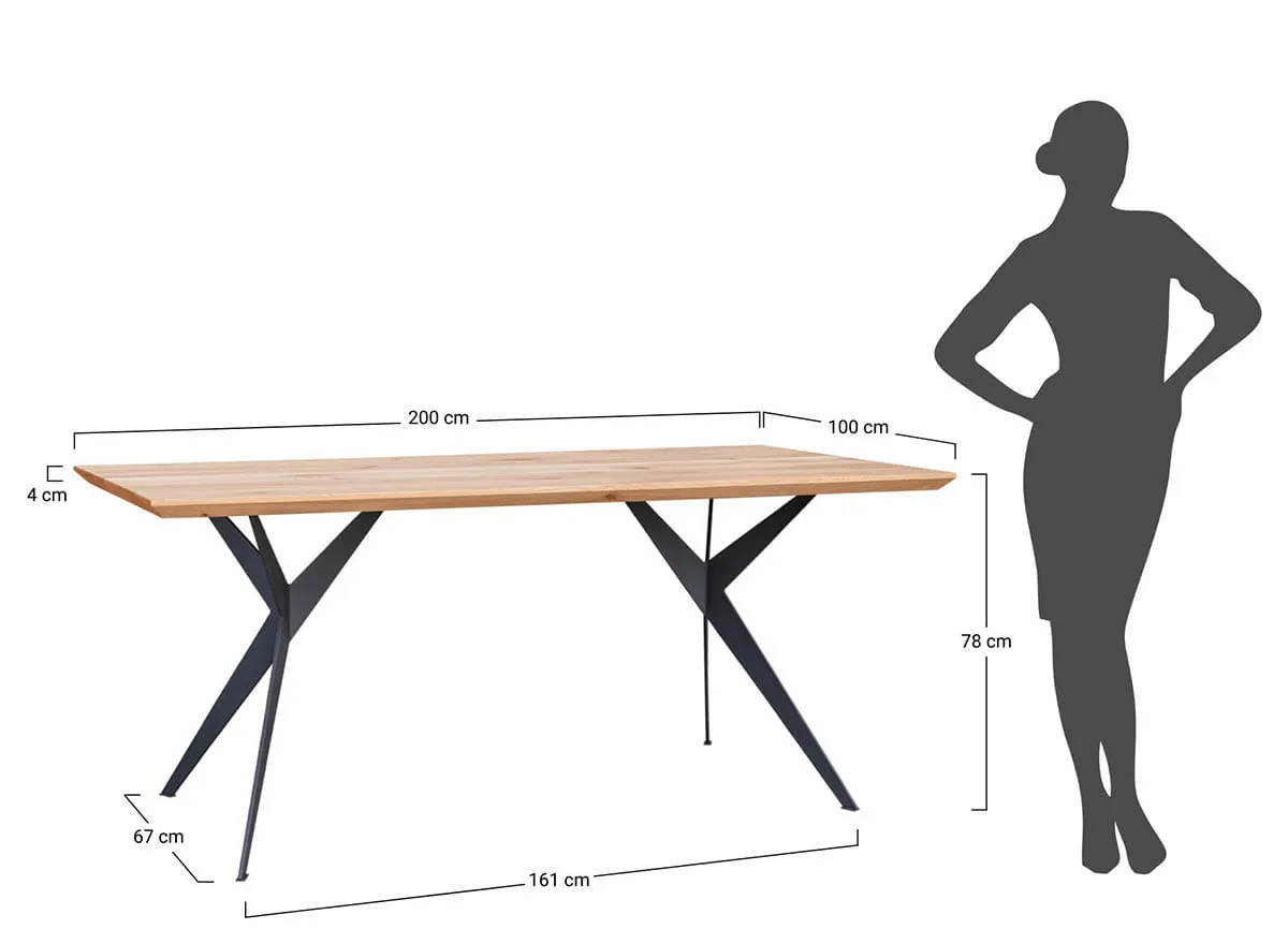 Stół dębowy na metalowych nogach CASERTA 200x100 blat 4cm - dąb olejowany, czarny - CASERTA100X200_4
