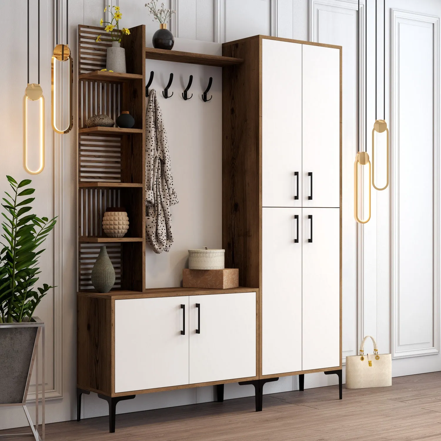 Zestaw do przedpokoju z szafą na buty VIYANA biały orzech - ASI_845HCT4224