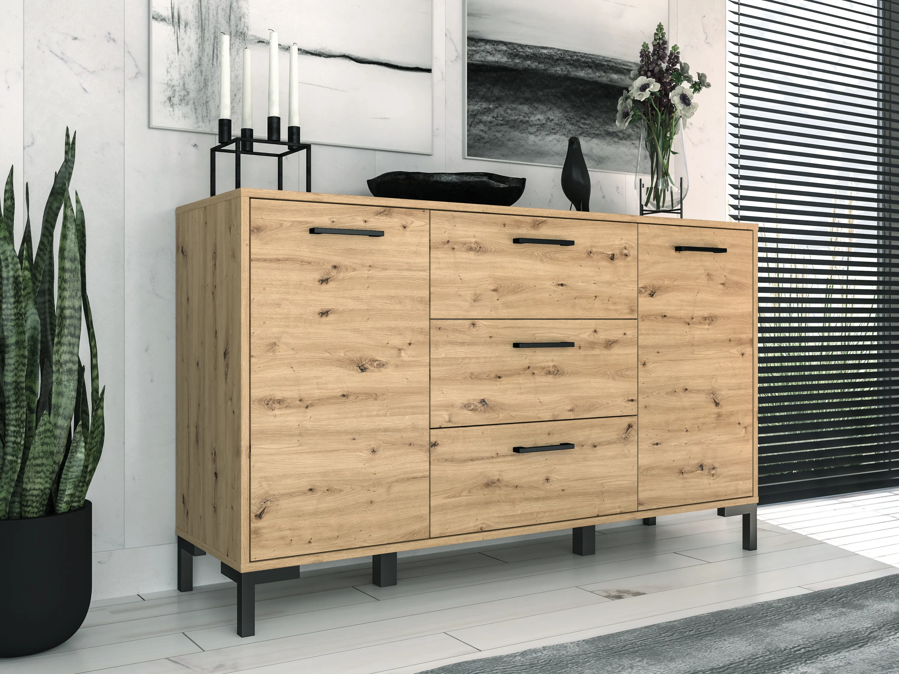 Komoda 2-drzwiowa z 3 szufladami NEVIO 12 dąb artisan — zdjęcie 7