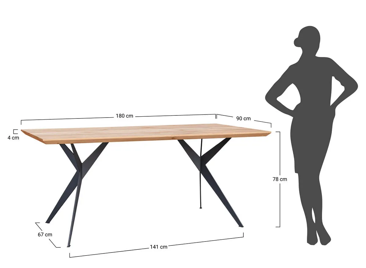 Stół dębowy na metalowych nogach CASERTA 180x90 blat 4cm - dąb olejowany, czarny - CASERTA90X180_4