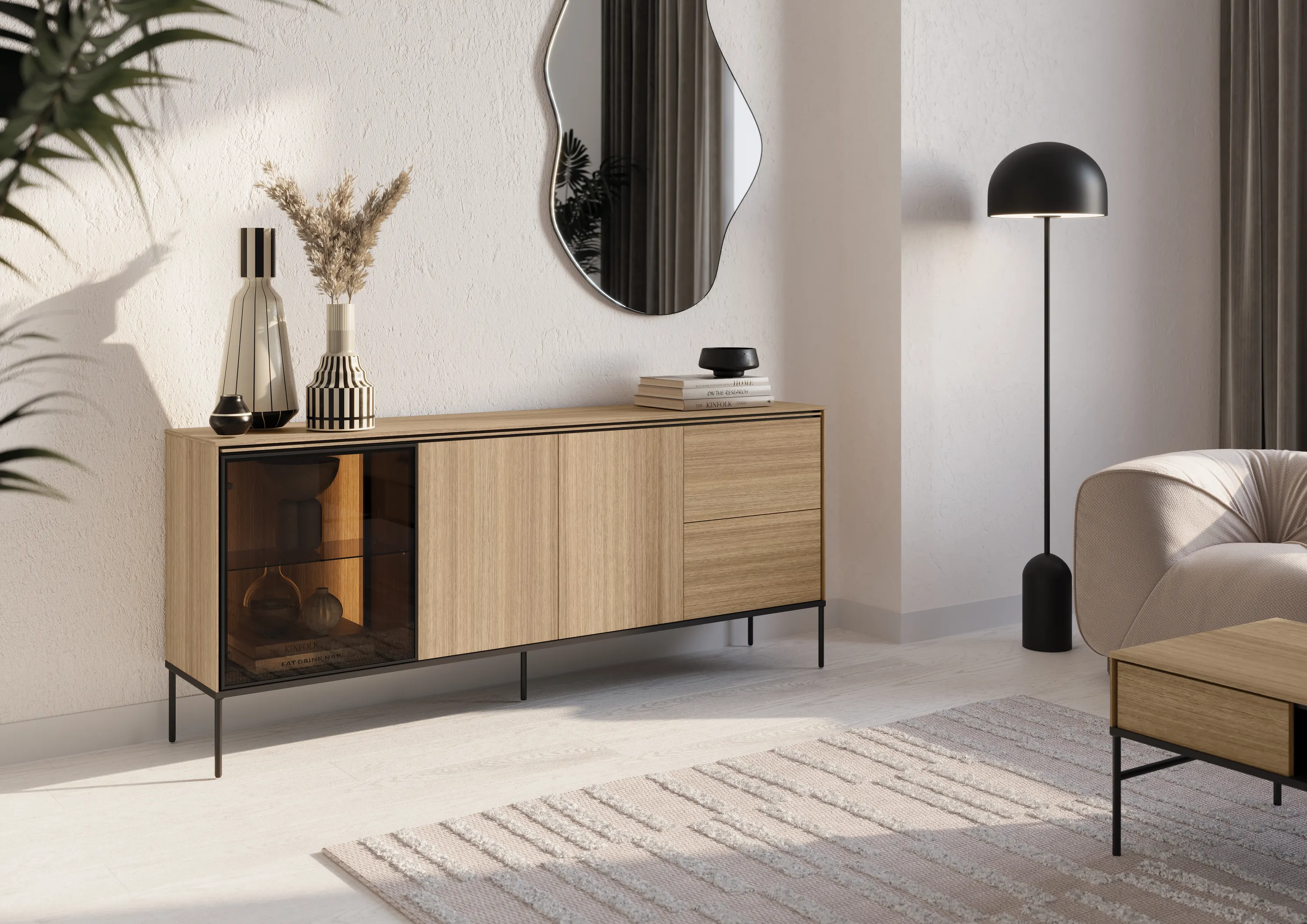 Komoda 3-drzwiowa z szufladami VISSO VI-06 200cm dąb - VI6DL