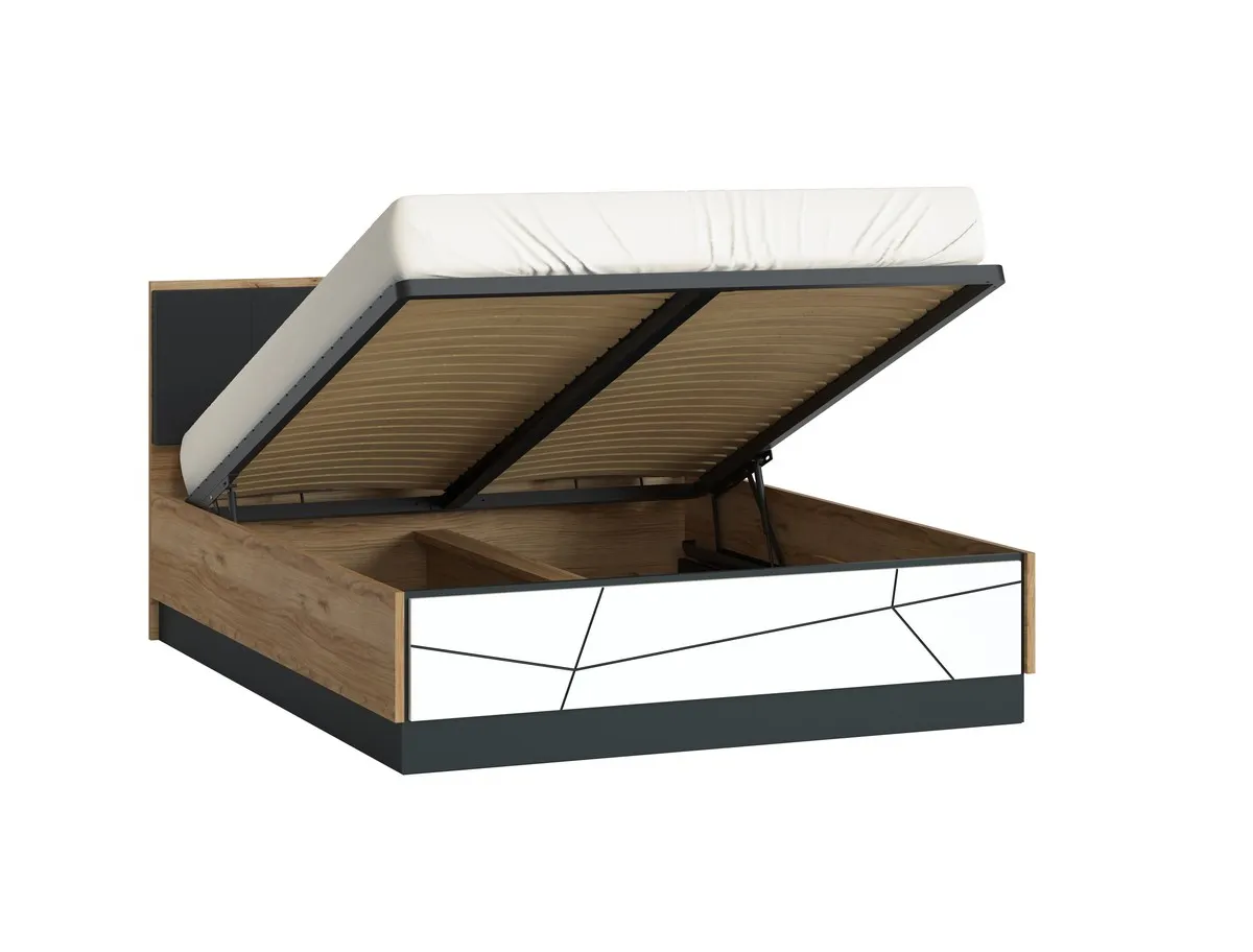 BROLO BROZ03 ŁÓŻKO 160 DĄB DĄB CATANIA /CZARNA PERŁA/MDF BIAŁY HG - 6000000011783