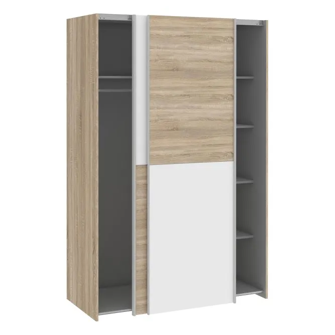 Szafa 2-drzwiowa OZZULA drążek i półki drzwi przesuwne 120cm dąb sonoma biały - OZLS722X10-Q45F