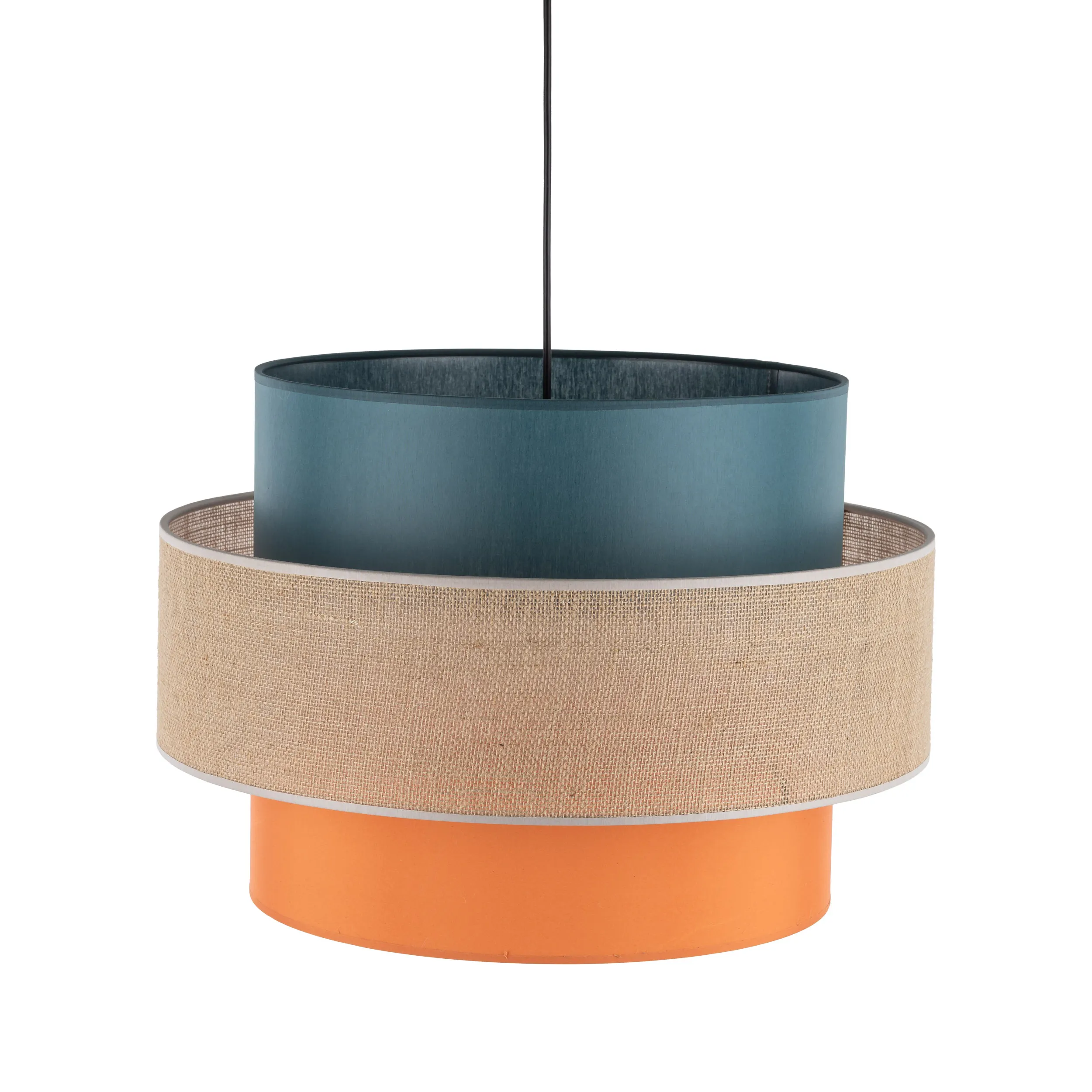 Lampa wisząca TRIO JUTA MIX czarna z trójkolorowym niebieskim pomarańczowym brązowym okrągłym abażurem 160x50cm - TK_2758