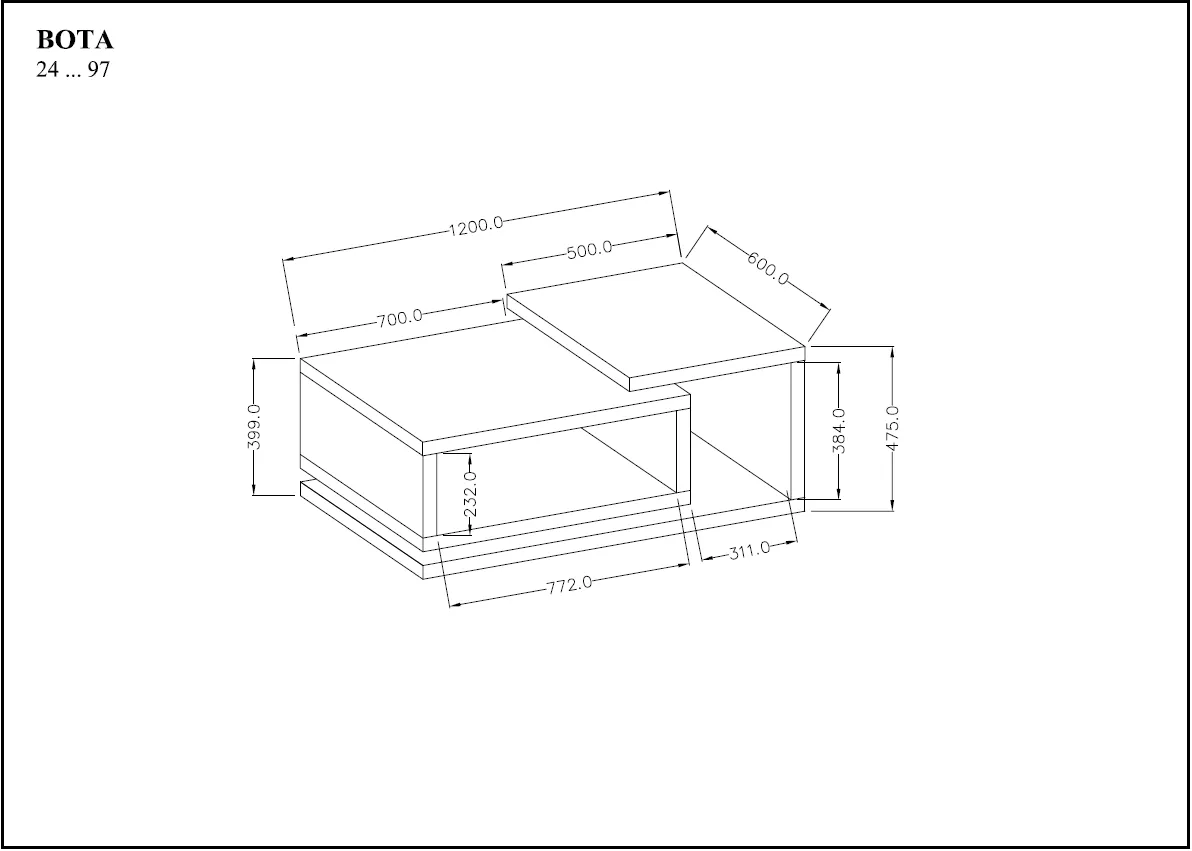Stolik kawowy BOTA 97 dąb ribbec antracyt 120x60x40cm - 24JRFG97