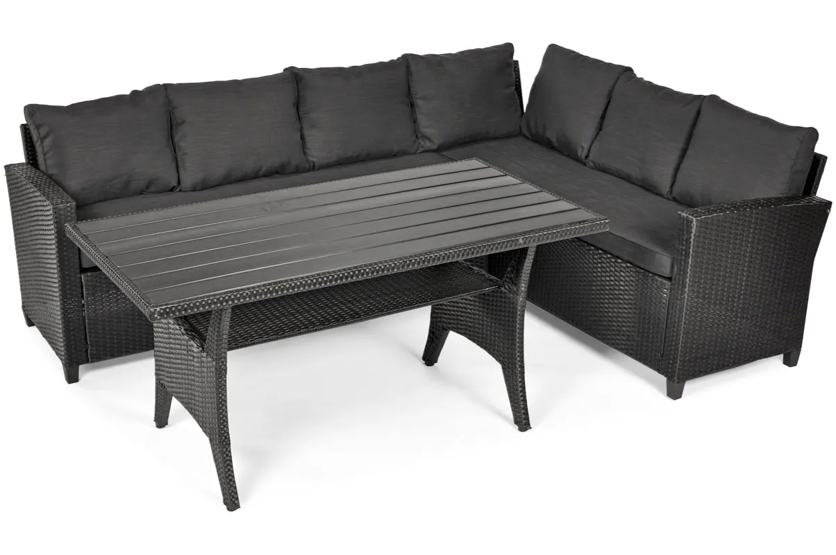 Narożnik ogrodowy wypoczynkowy SZTOKHOLM ze stołem technorattan czarny - FE5906480909794