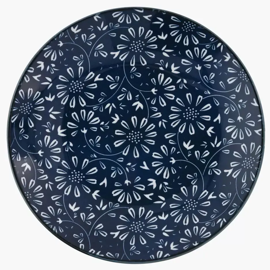 Talerz śniadaniowy w kwiaty DUKA HOKKAIDO 19 cm porcelanowy granatowy