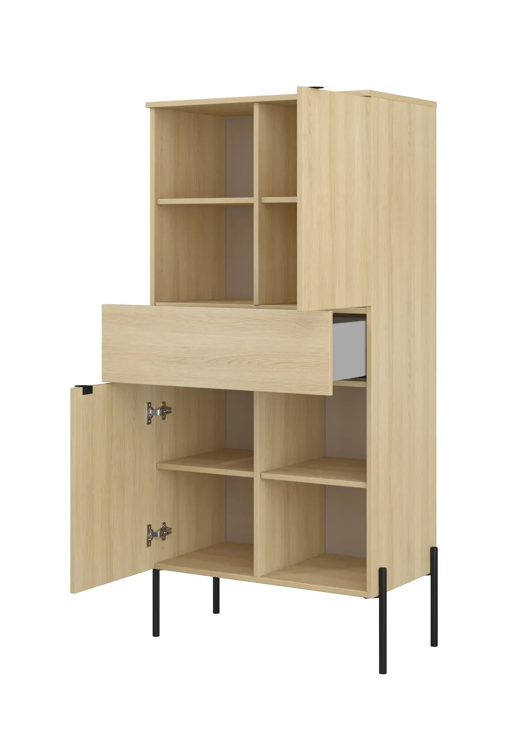 Komoda wysoka 2-drzwiowa z szufladą ORE dąb lindberg czarne nóżki - 24LGOG42