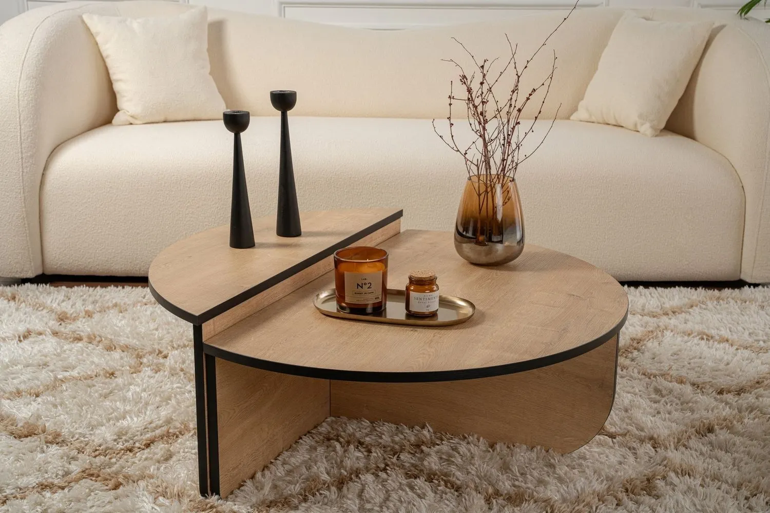 Stolik kawowy 2-elementowy ORION 90x90 cm dąb naturalny z czarną lamówką - ASI_353NRD1119