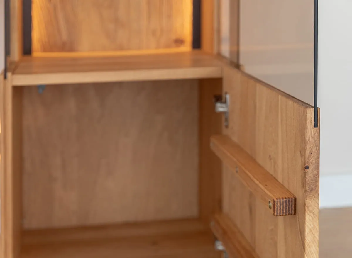 Witryna z regałem dębowa COLLODI z oświetleniem - dąb olejowany - ZICOL03