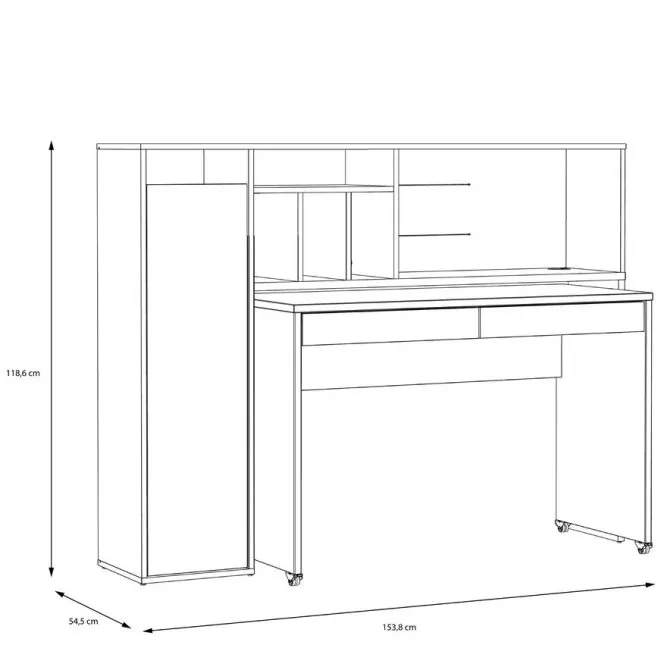 Biurko TRYNIDAD z regałem - dab artisan, szary - EGRB331L-C818