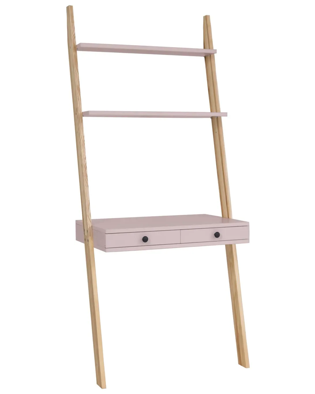 Biurko pionowe z szufladami i półkami LENO 79x183 różowy blat/jesionowe nogi