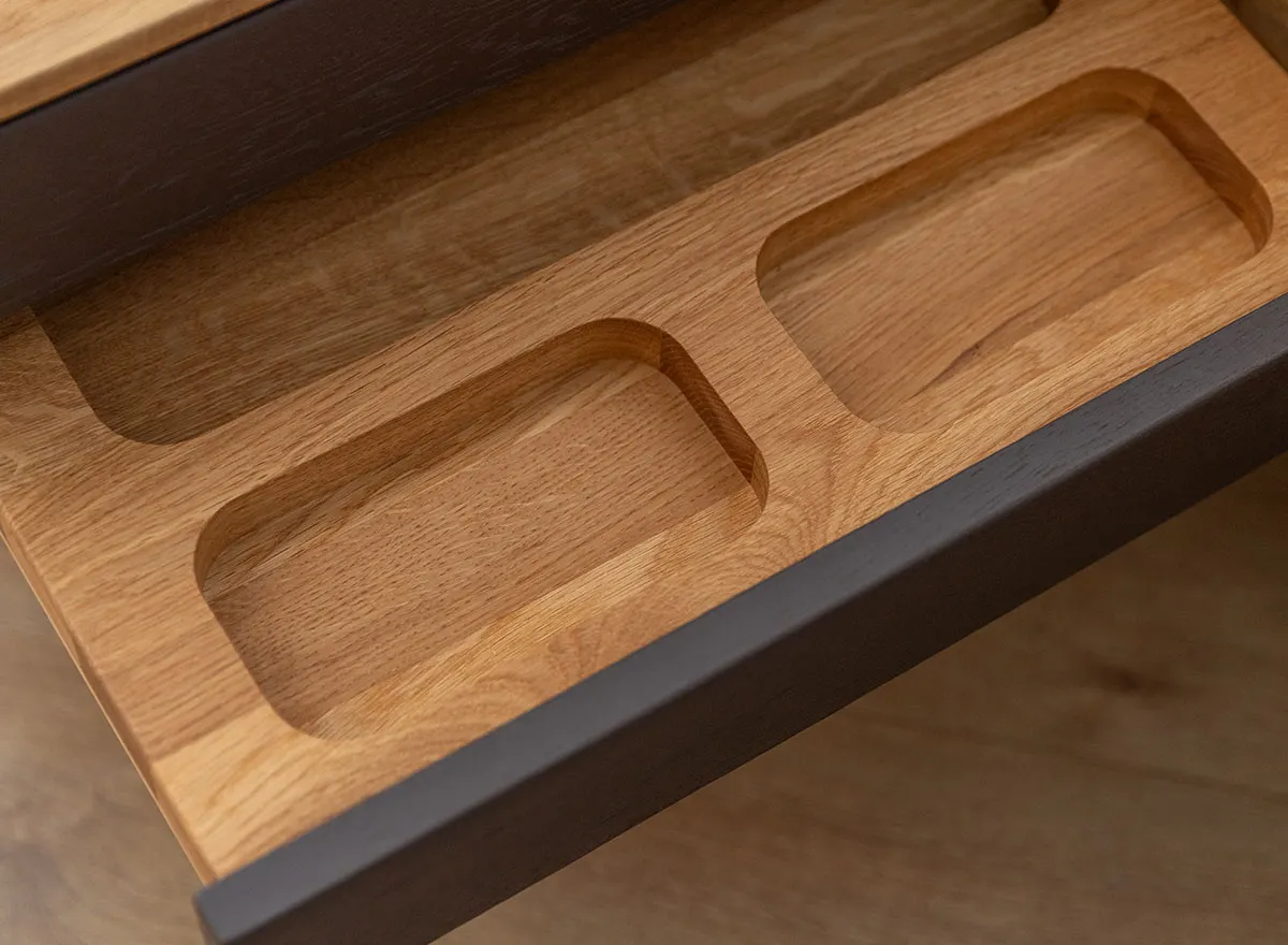 Szafka nocna dębowa wisząca z 2 szufladami SORA Dębowy Sen dąb olejowany grafit - ZINAK5_F