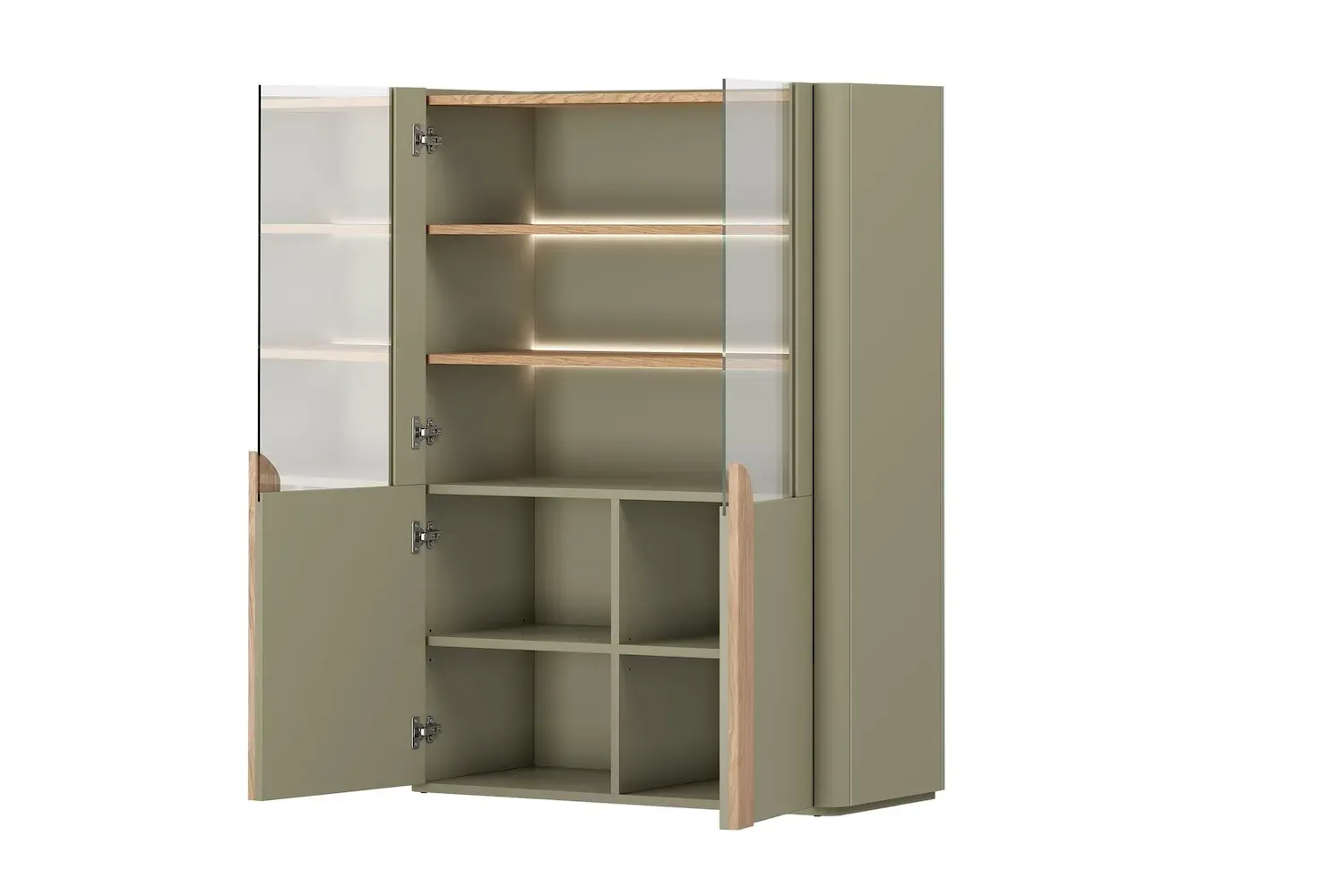 Witryna 2-drzwiowa AMILIO 100 oświetlenie LED - eukaliptus dąb baltic dune uchwyty dąb naturalny - B_167069