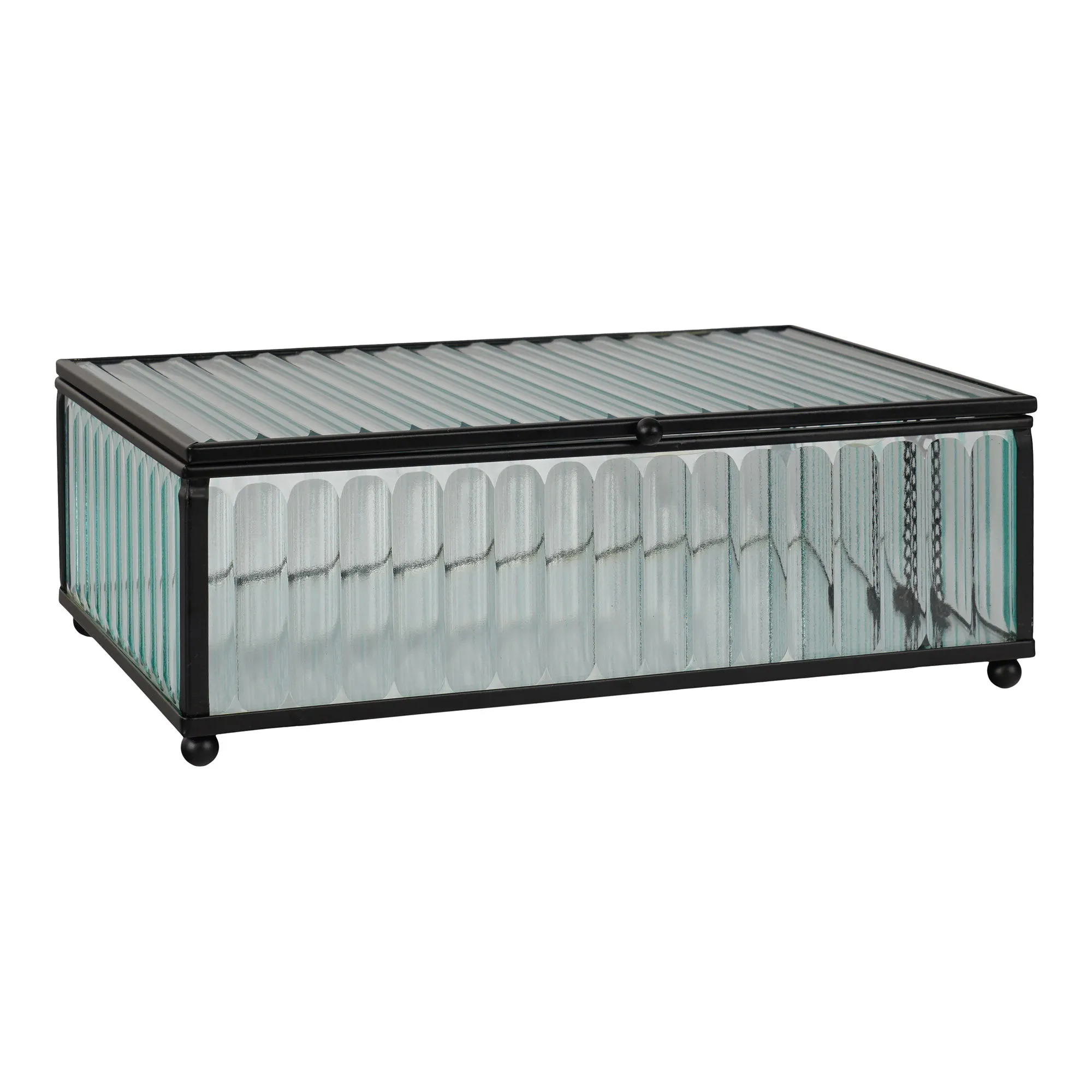 Pudełko do przechowywania SANTORINI szkło metal 20x13x7 cm czarny transparentny - 4442055