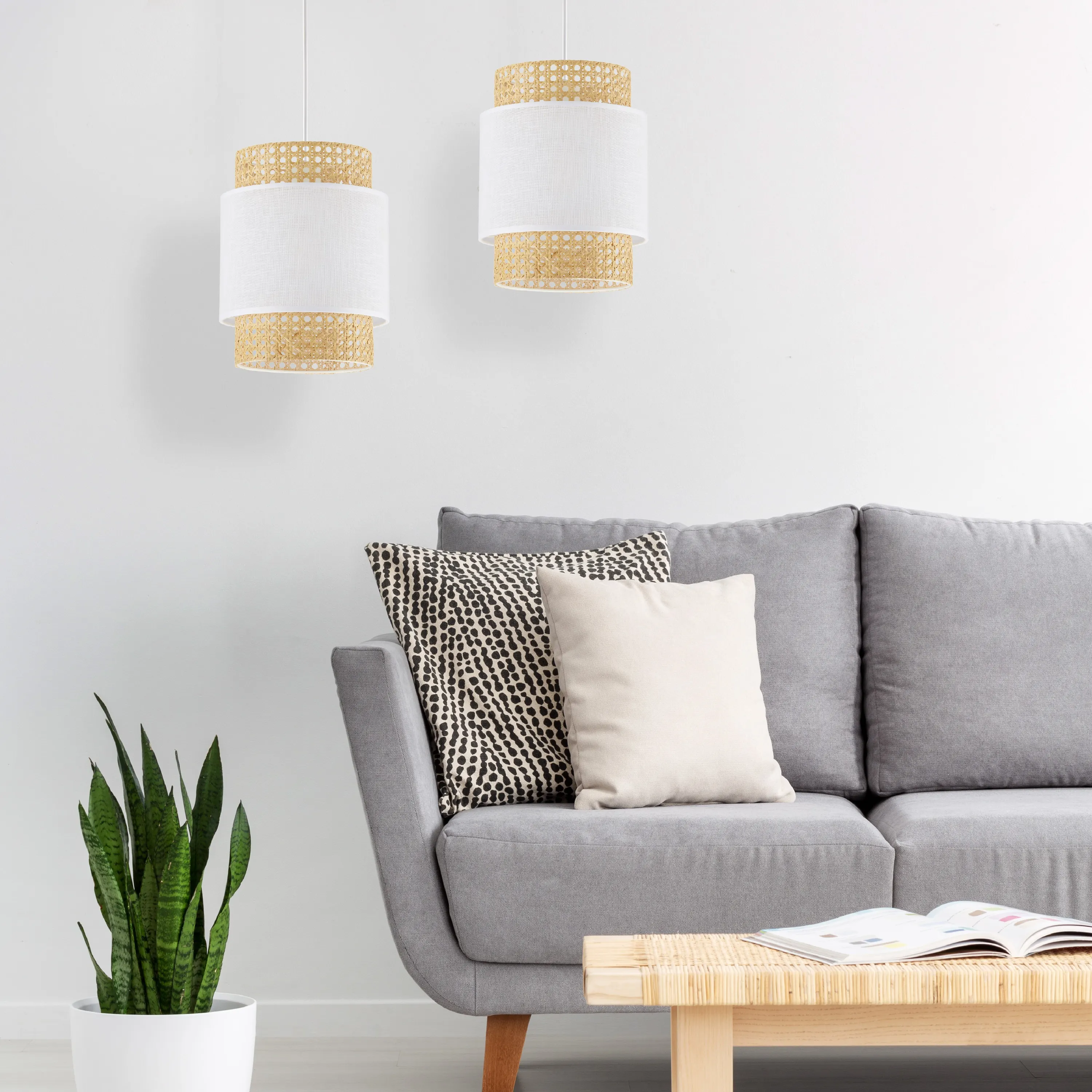 Lampa wisząca BOHO biała z rattanowym wnętrzem 170x20cm - TK_6528