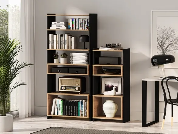 Regał wysoki TRIS 04 dąb artisan-czarny 80x180 - 1TRIS04-001